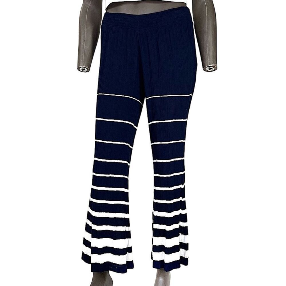Billabong Womens Small Lounge Pants Blue White Stripes Flare Stretchy Boho Gauzy